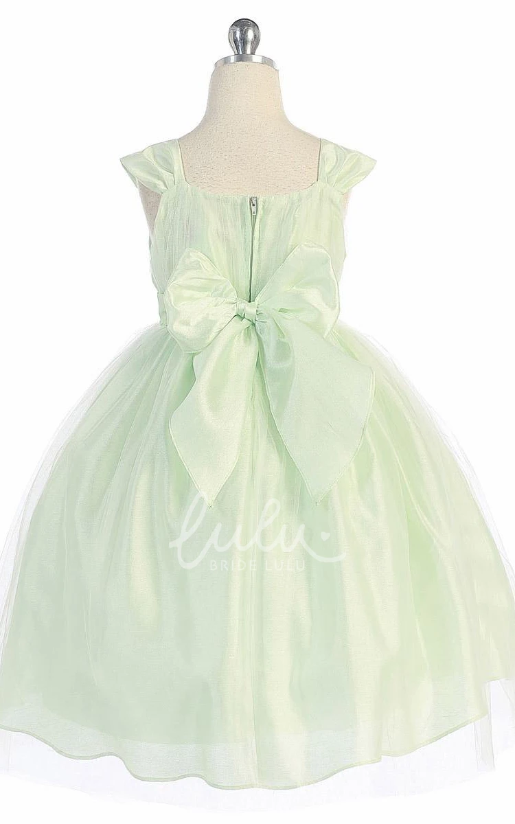 Tulle Flower Girl Dress Tea-Length Straps Modern Flowy Empire