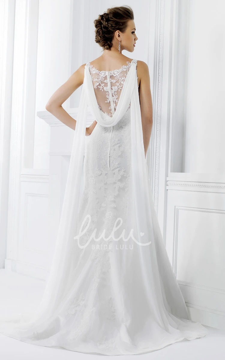 Draping Style V-Neck Lace-Appliqued Wedding Dress Sleeveless and Romantic