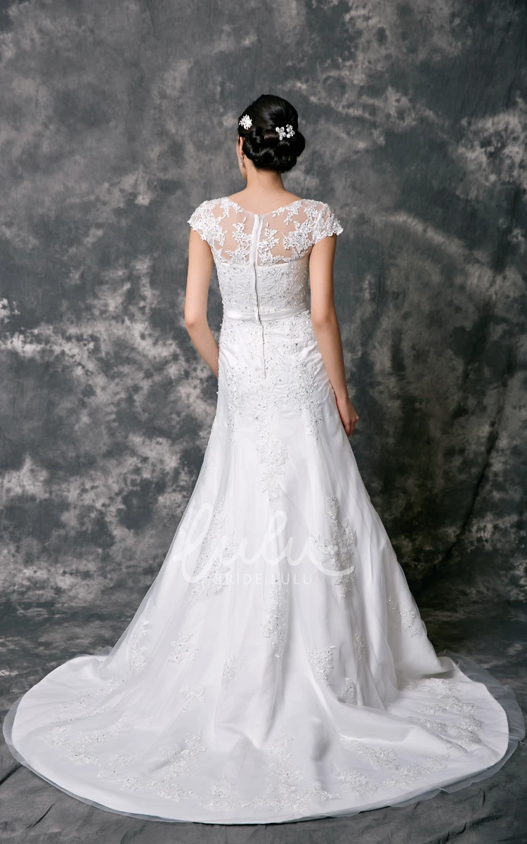 Beaded Lace Cap Sleeve Wedding Dress with Appliques