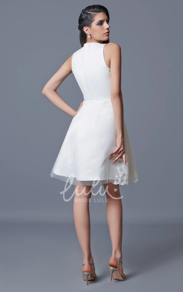 Short Satin Formal Dress with Jewel Neckline and Appliques Classy and Simple