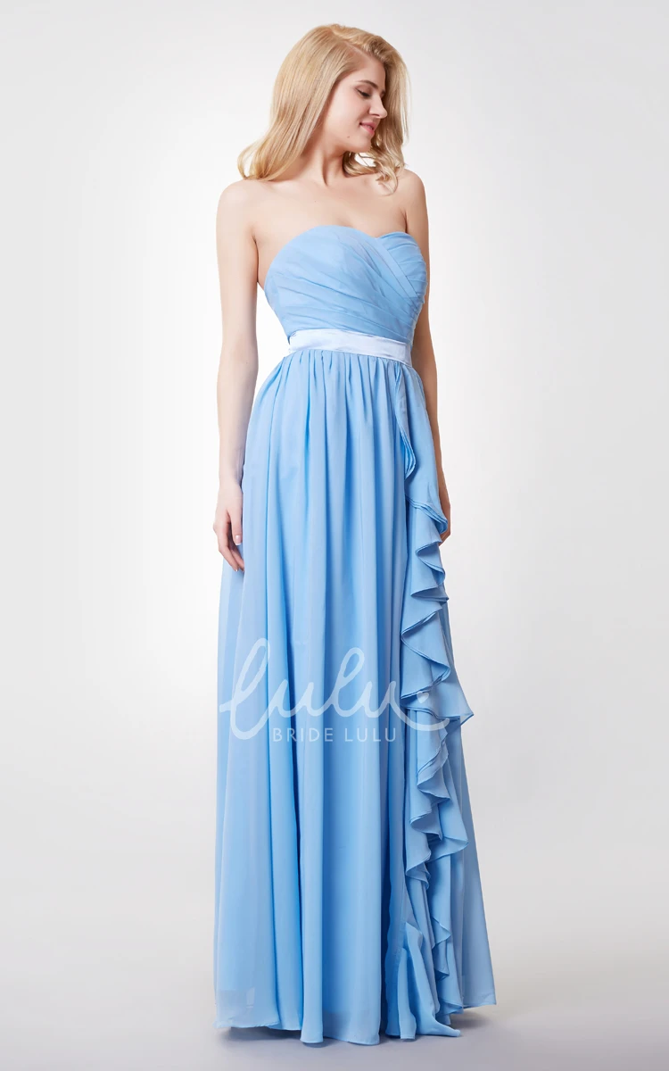 A-line Chiffon Long Prom Dress with Sweetheart Neckline and Satin Sash