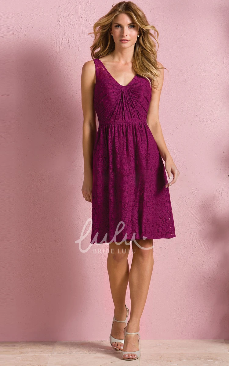 Lace Knee-Length Bridesmaid Dress with V-Neck and V-Back Elegant Bridesmaid Dress