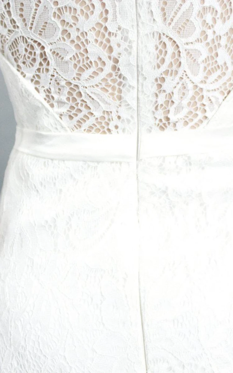 Half Sleeved Sheath Lace Wedding Dress in Simple Style