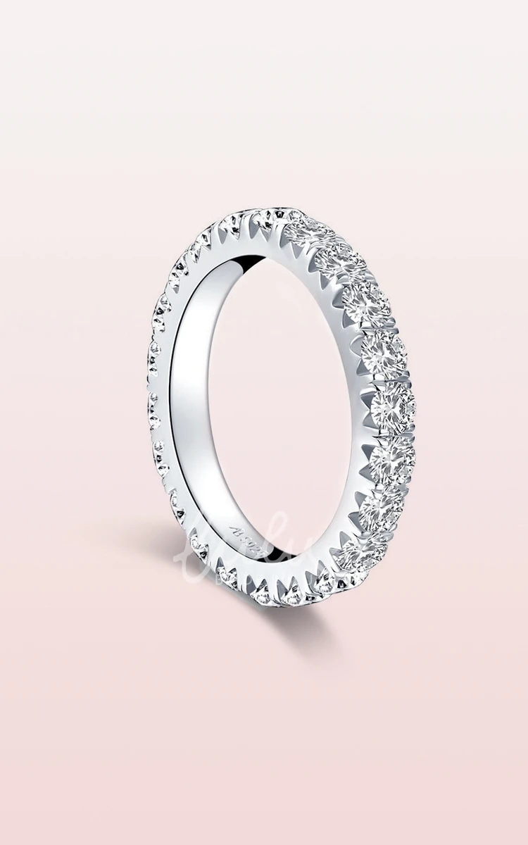 Round Cut Side Stones Rhinestone 925 Silver Wedding Rings