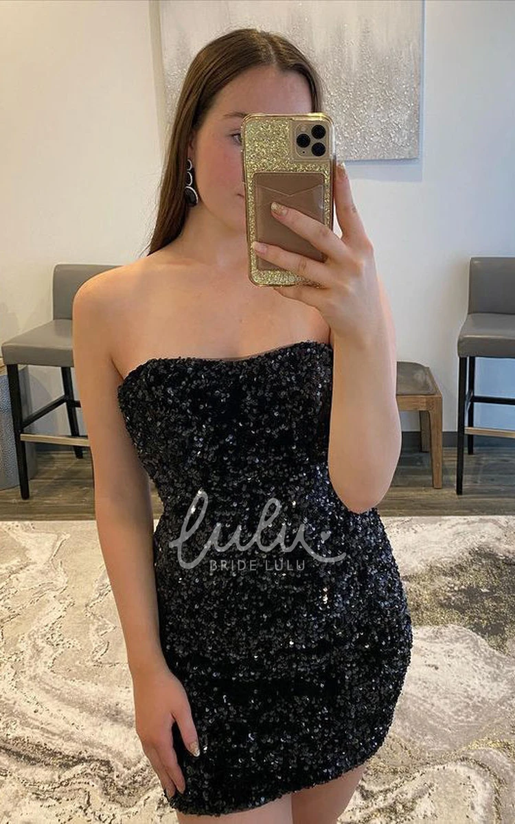 Strapless Sequin Bodycon Homecoming Dress with Open Back Sexy Prom Dress