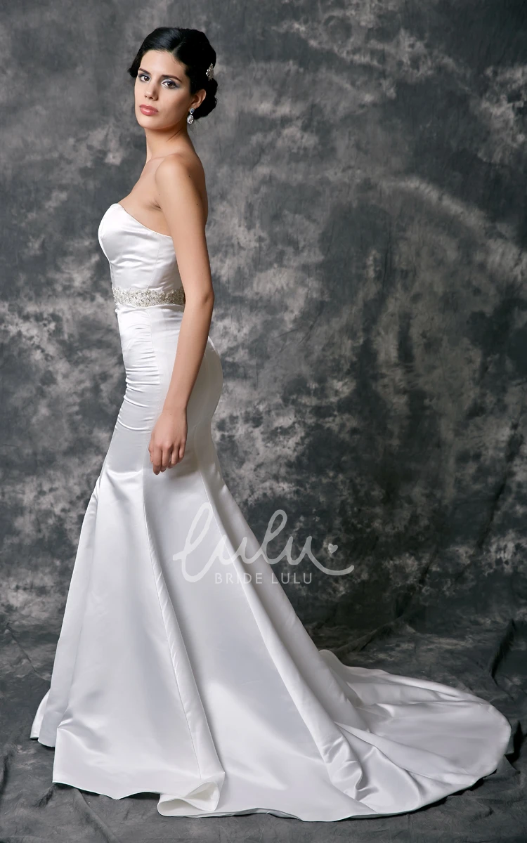 Satin Mermaid Wedding Dress with Sweetheart Sleeveless Neckline and Beaded Waist