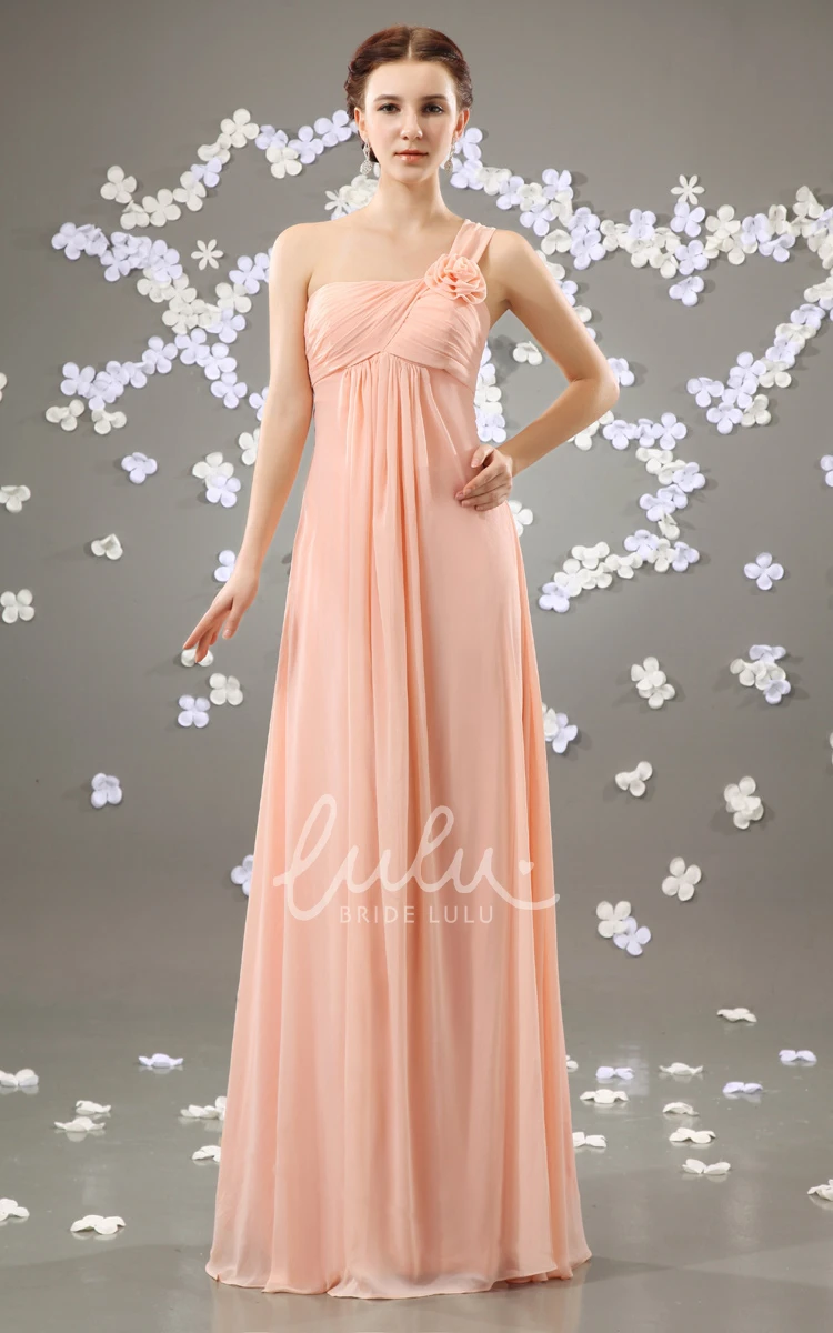 Asymmetrical Chiffon Maxi Dress with Flower Unique Bridesmaid Dress
