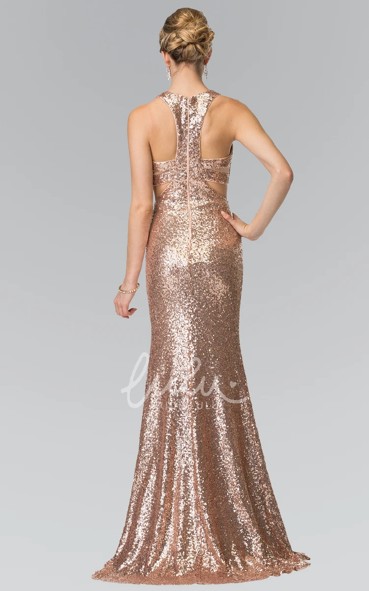 Two-Piece Sequin Sheath Maxi Dress with Scoop Neck Unique Prom Dress