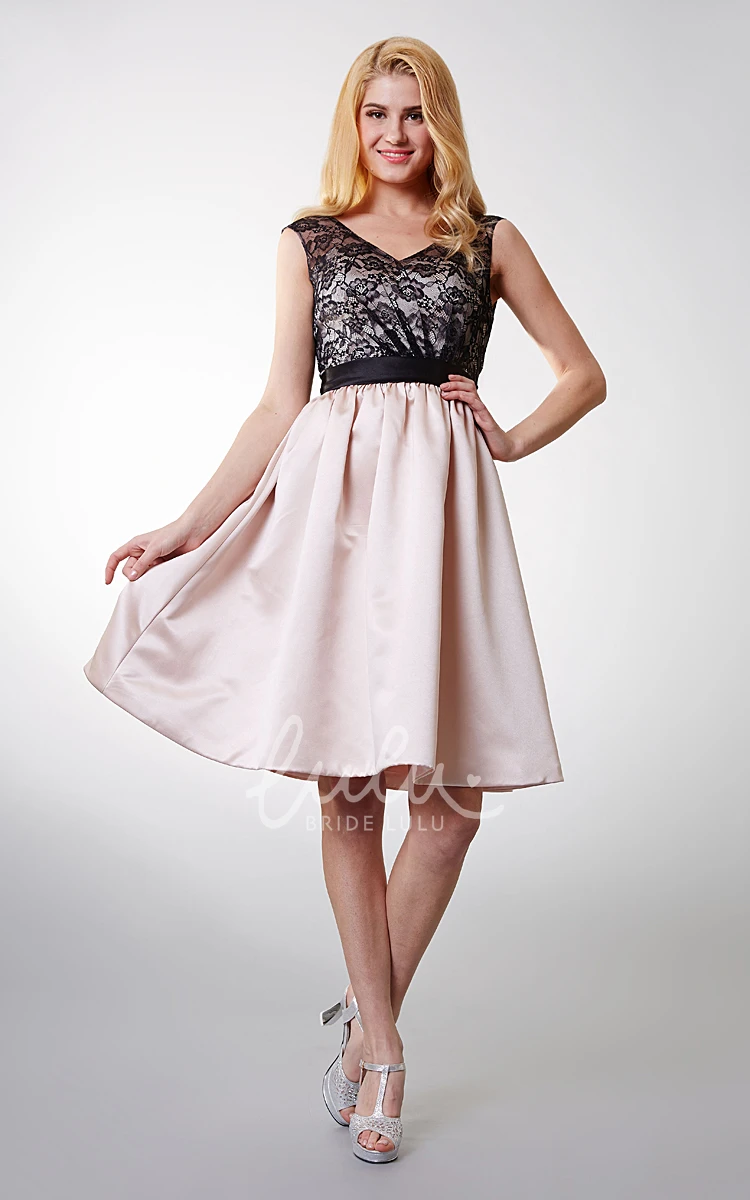 Country Lace Short Bridesmaid Dress with Sash Belt