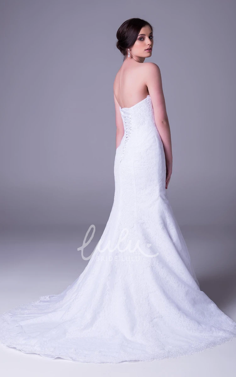 Long Lace Strapless Sleeveless A-Line Wedding Dress with Appliques