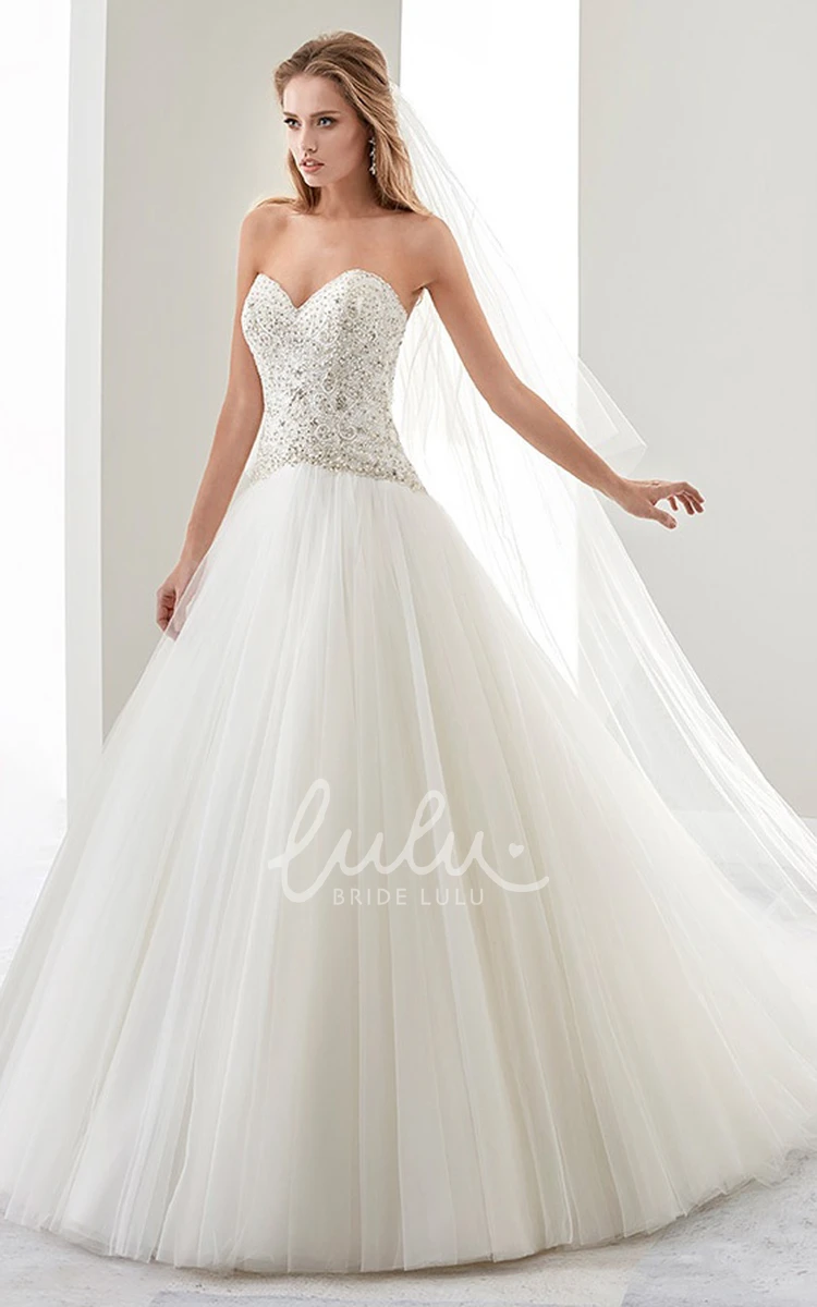 A-line Wedding Dress with Beaded Bodice and Brush Train