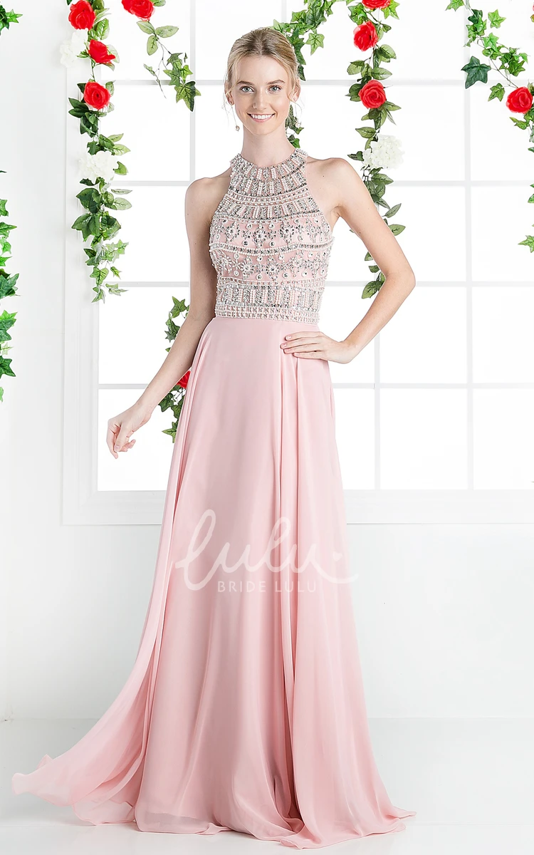 A-Line Chiffon Keyhole Dress with Beading Flowy Bridesmaid Dress