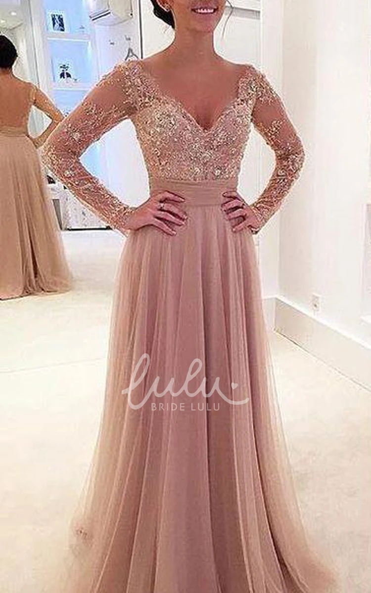 Long Sleeve Lace Appliques Evening Dress Elegant Women's Formal Dress Modern Tulle Detachable