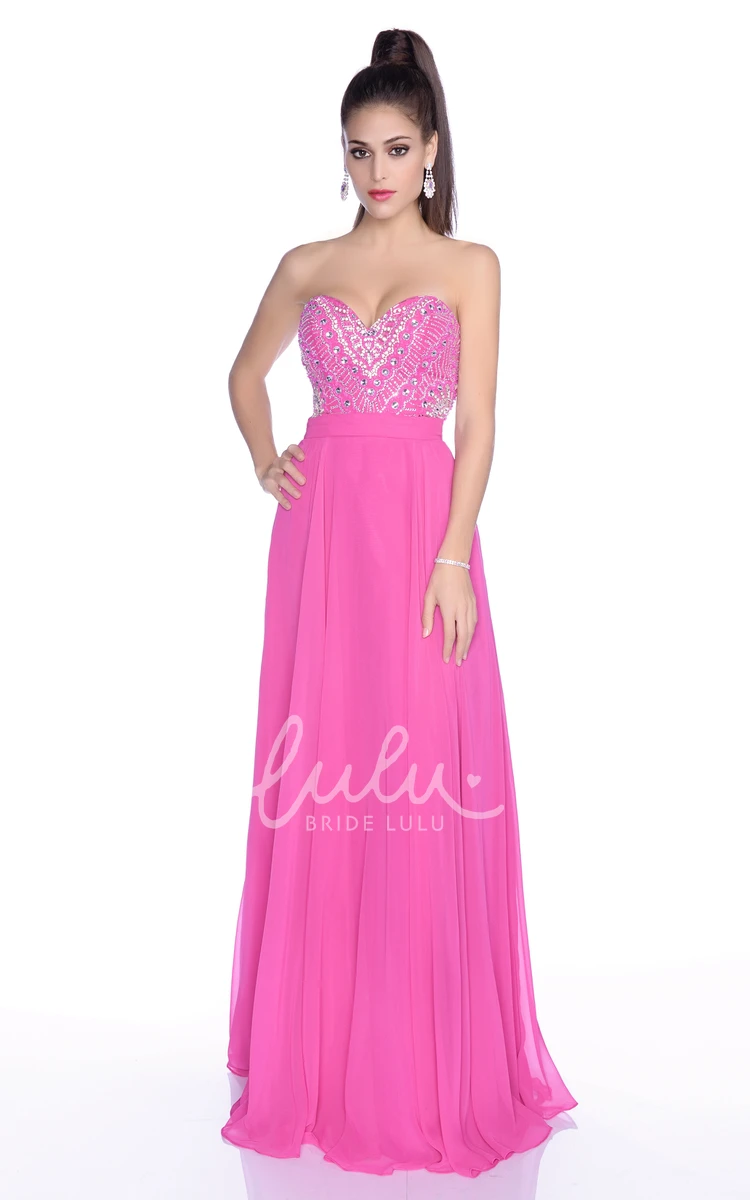 Sweetheart Chiffon A-Line Formal Dress with Sequined Bodice and Keyhole Back