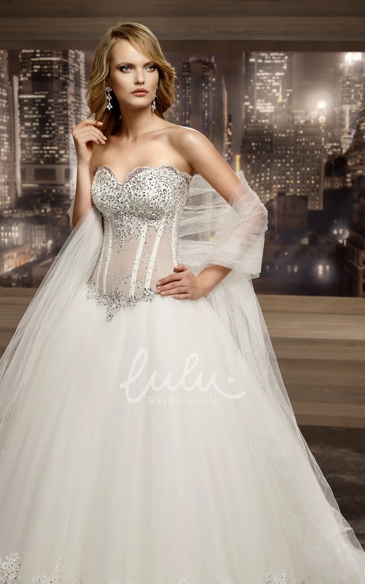 Beaded Illusion Corset A-Line Wedding Dress with V-Waist and Tiered Skirt