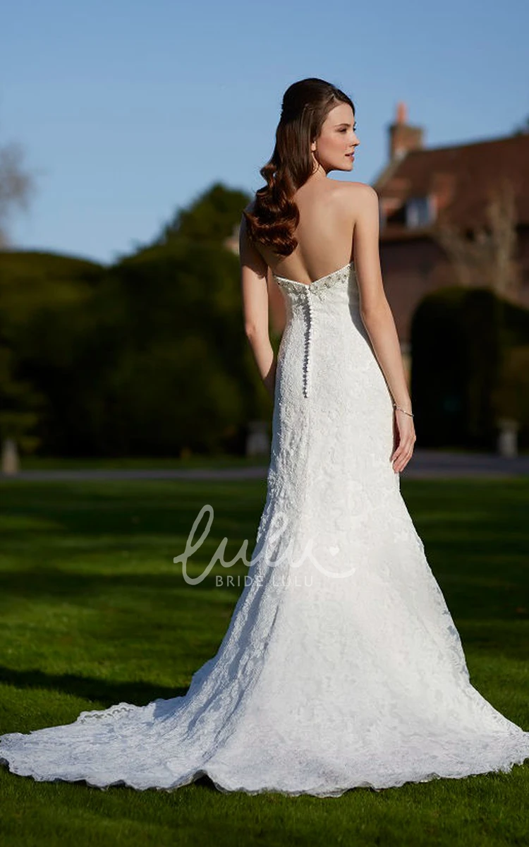 Beaded Lace Wedding Dress with Court Train Strapless