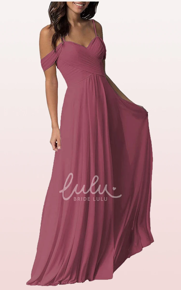 Off-the-Shoulder Chiffon A-Line Bridesmaid Dress with Ruching Flowy & Classy