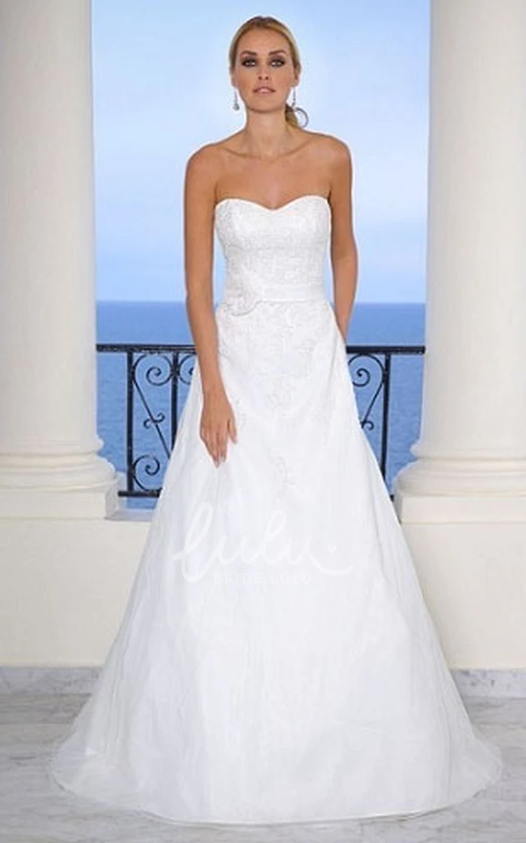 Organza Strapless A-Line Wedding Dress Flower Appliques Floor-Length