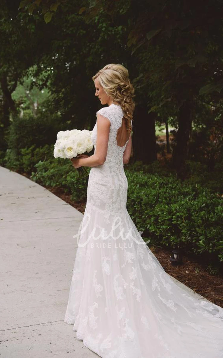 Lace Applique V-Neck Backless A-Line Wedding Dress