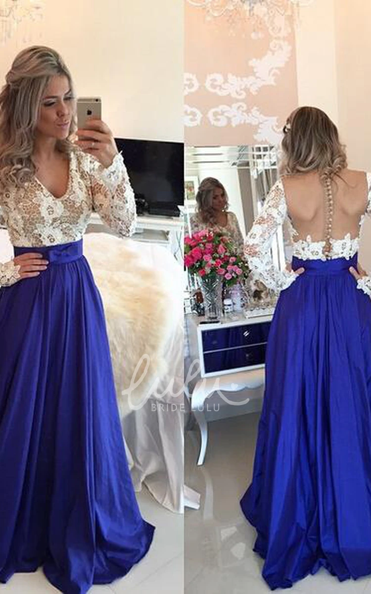 Long Sleeve Lace Chiffon Prom Dress with Modern Zipper Back