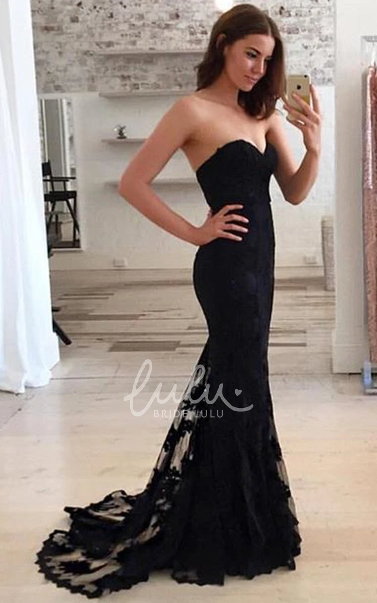 Lace Strapless Sweetheart Sleeveless Mermaid Evening Dress Sweep Train