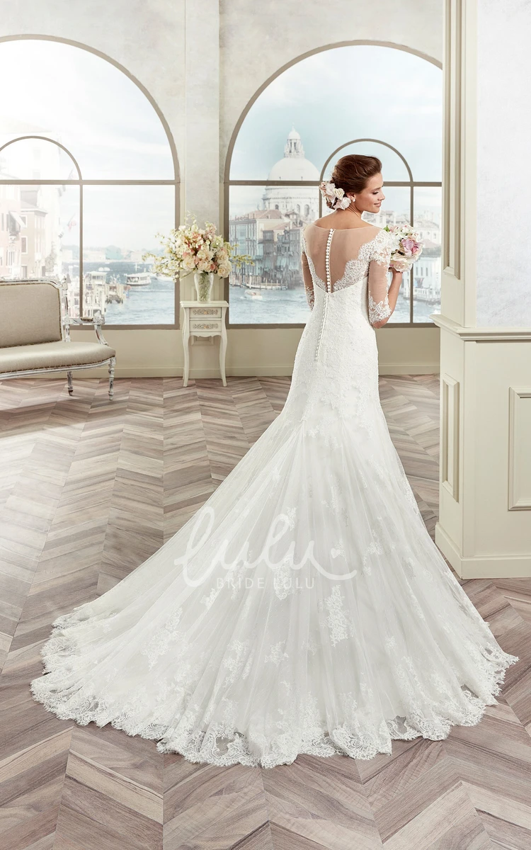 Illusive Design Lace Wedding Dress with Brush Train Half-sleeve Elegant 2024