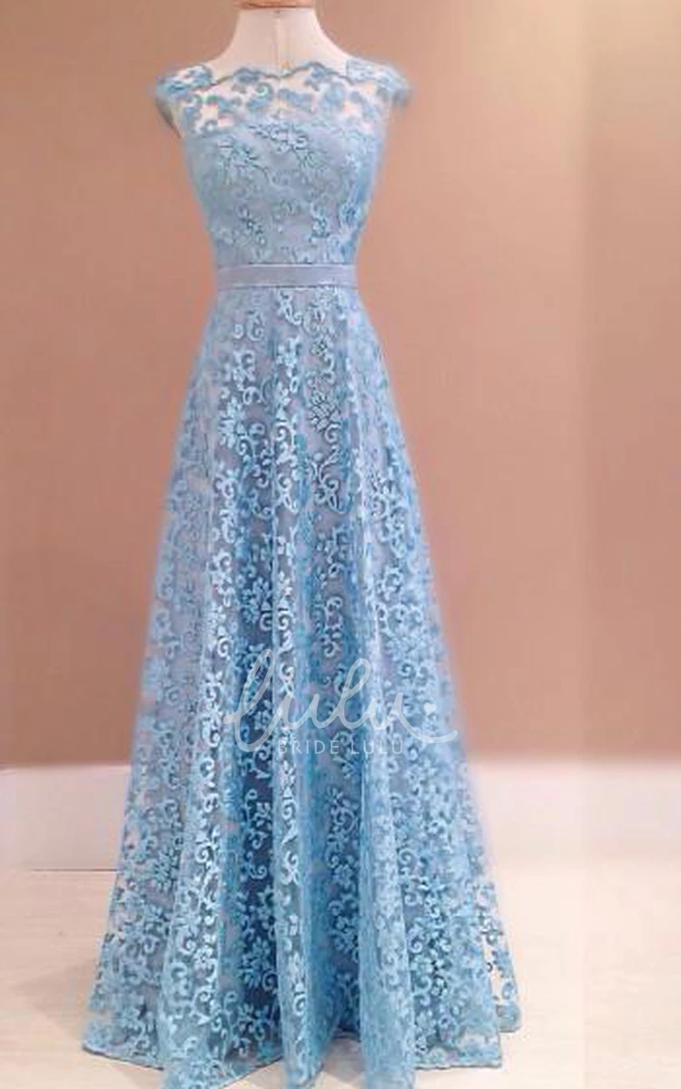 Blue Lace Floor Length Bridesmaid Dress Gorgeous & Classy