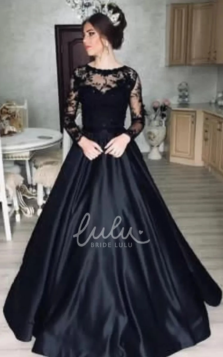 Satin Ball Gown Prom Dress with Long Sleeves and Ruching Modern Prom Dress