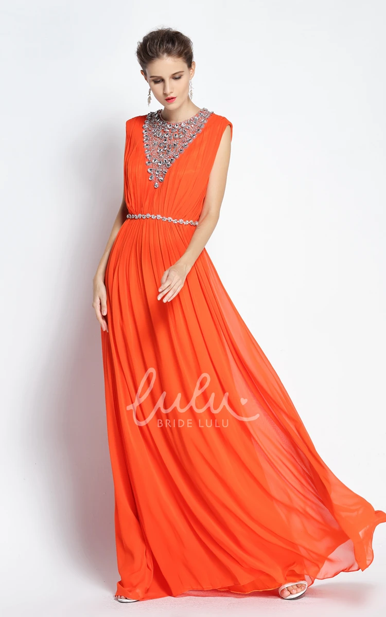 Jewel Chiffon A-Line Prom Dress with Beading and Ruching Floor-length