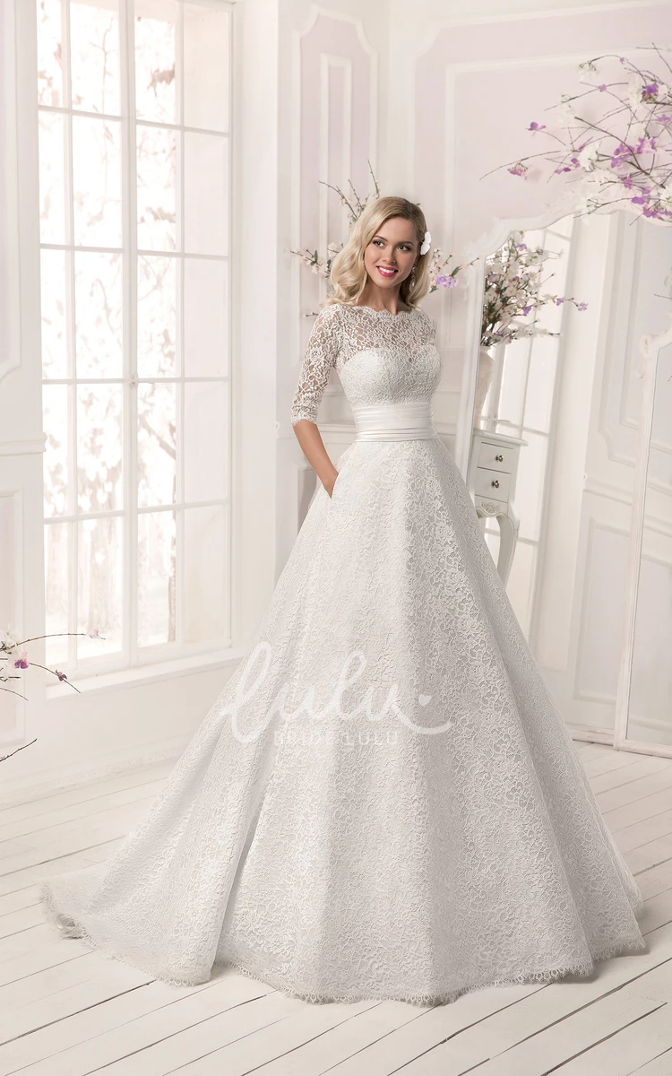 Crystal Lace A-Line Wedding Dress with Lace-up Back