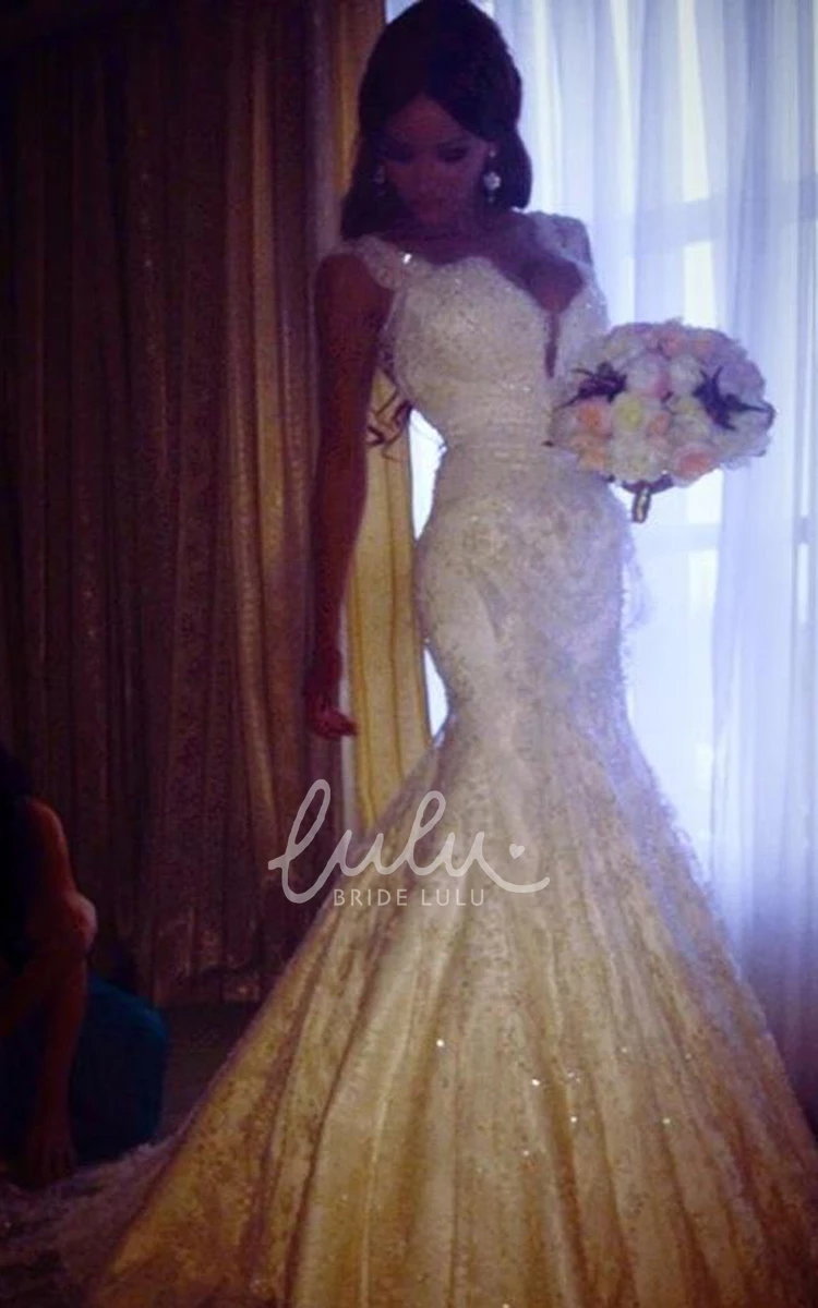 Mermaid Lace Wedding Dress with Straps and Beadings