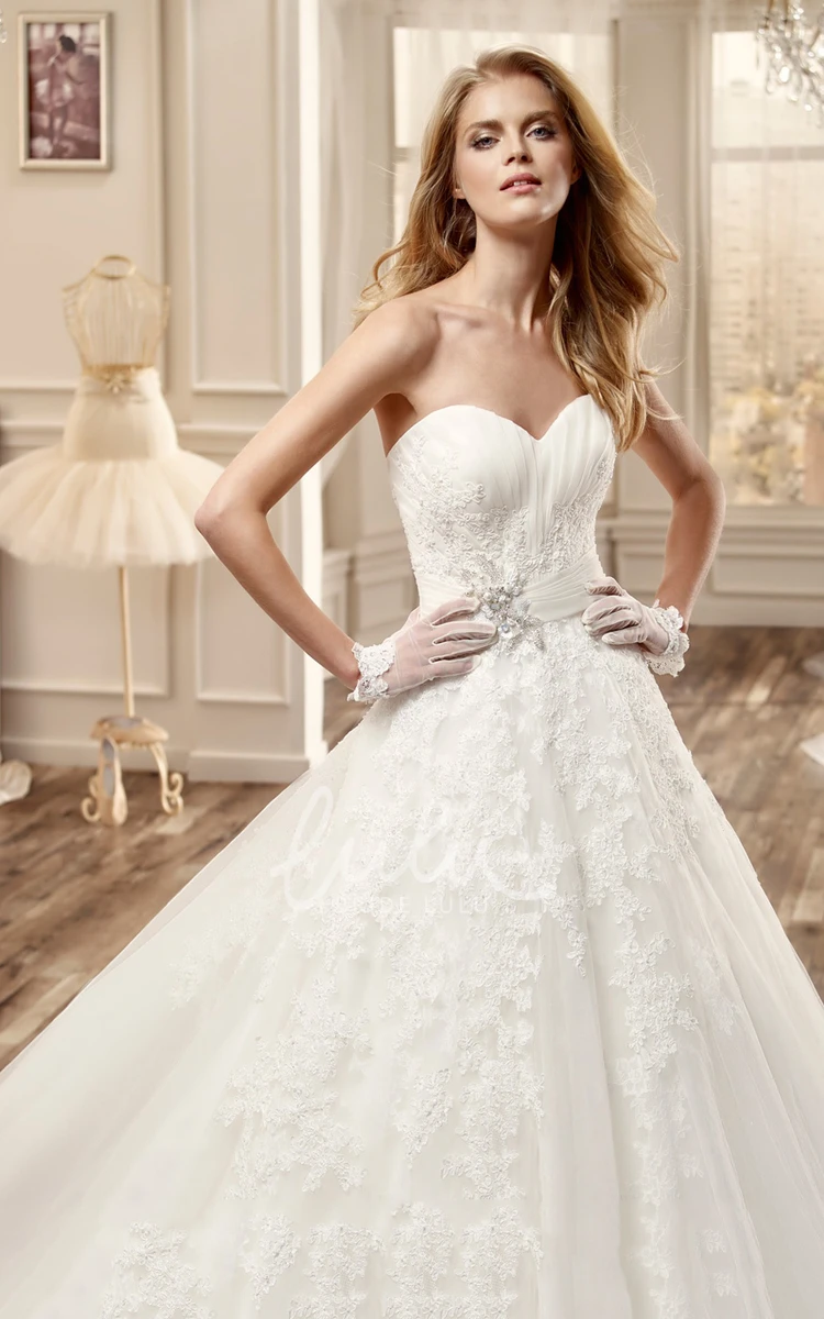 Side Floral Waist Sweetheart Ruching Long Wedding Dress