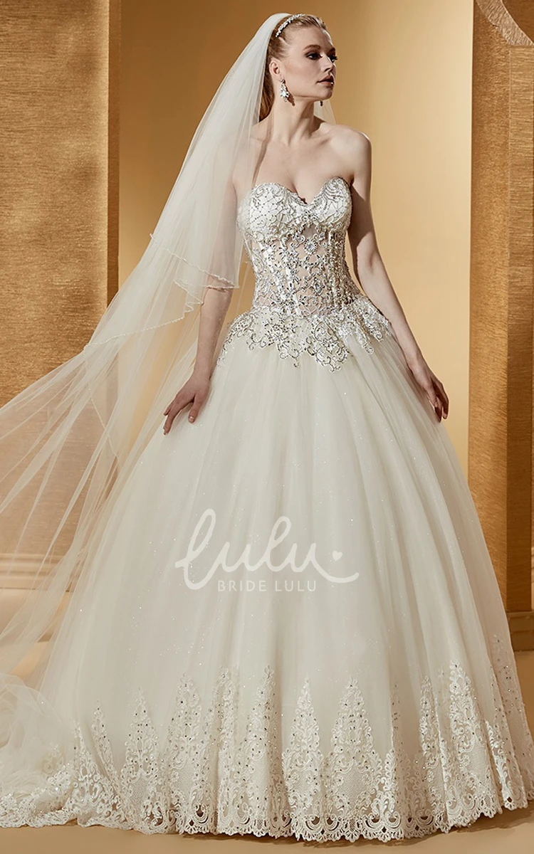 Elegant Ball Gown with Beaded Corset and Embroideries Wedding Dress