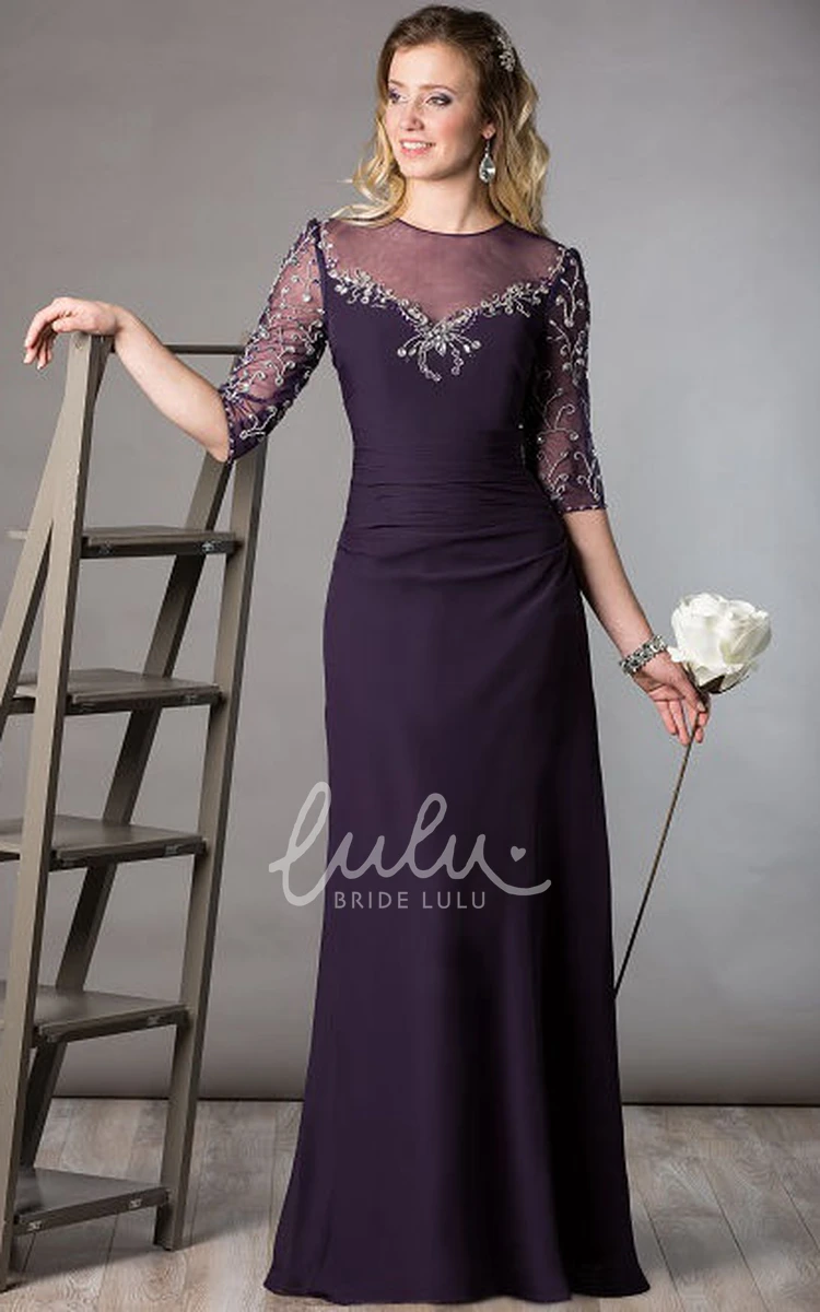 Embroidered Sheath Mother of the Bride Dress Long Sleeve High Neck Crystal Detail Elegant