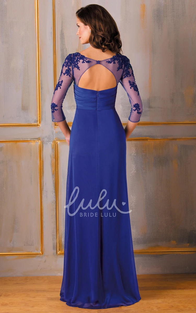 Appliqued Sheath Mother Of The Bride Dress with 3/4 Sleeves and Floor-Length