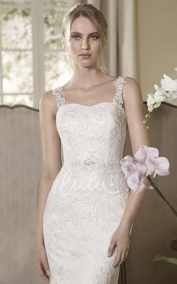 Strapped Lace Wedding Dress with Beading and Floor-Length Appliques