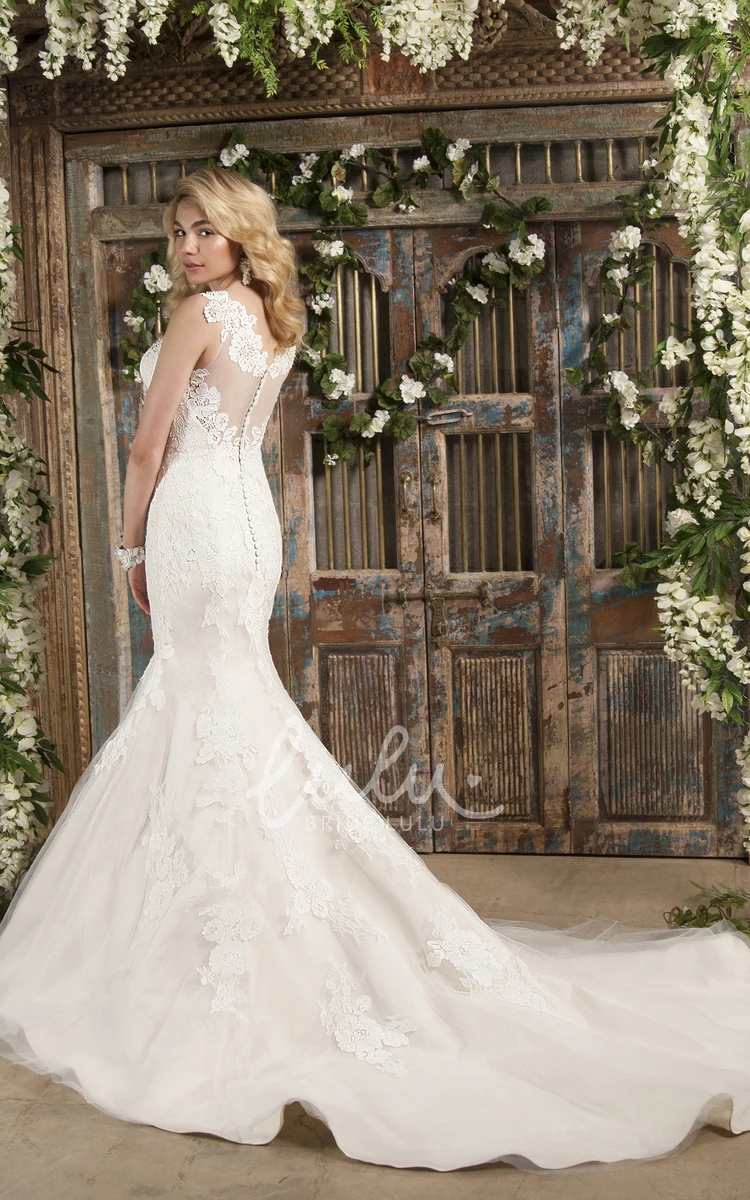 Lace Mermaid Wedding Dress with Scoop Neck and Chapel Train Elegant Bridal Gown