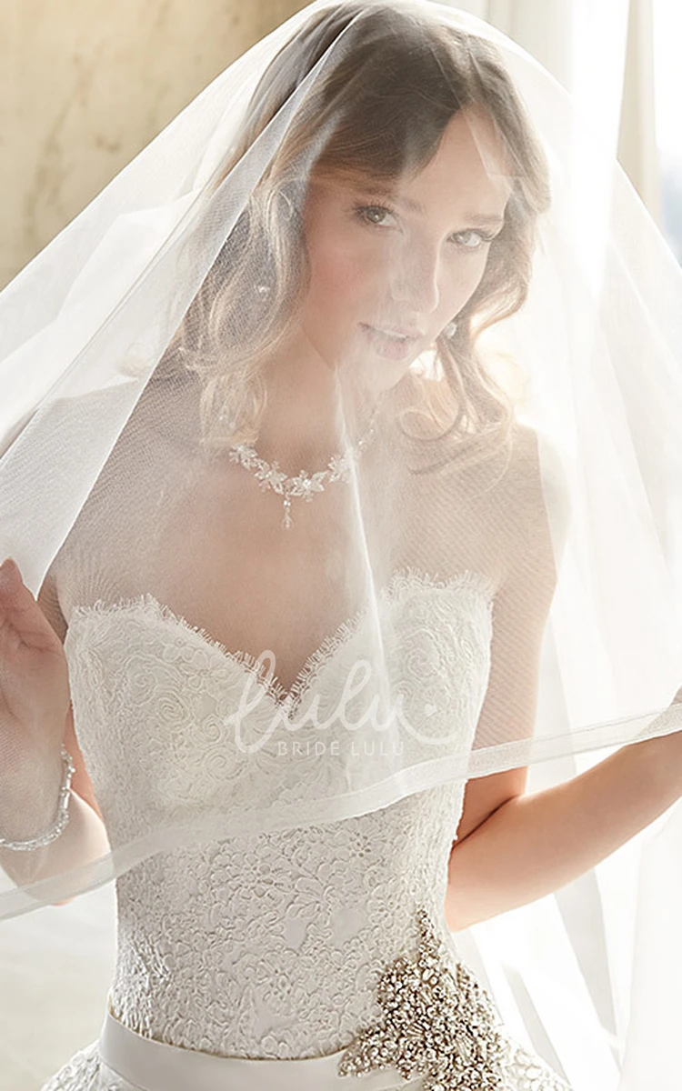 A-Line Organza Wedding Dress with Sweetheart Neckline Tiers and Broach Elegant Bridal Gown