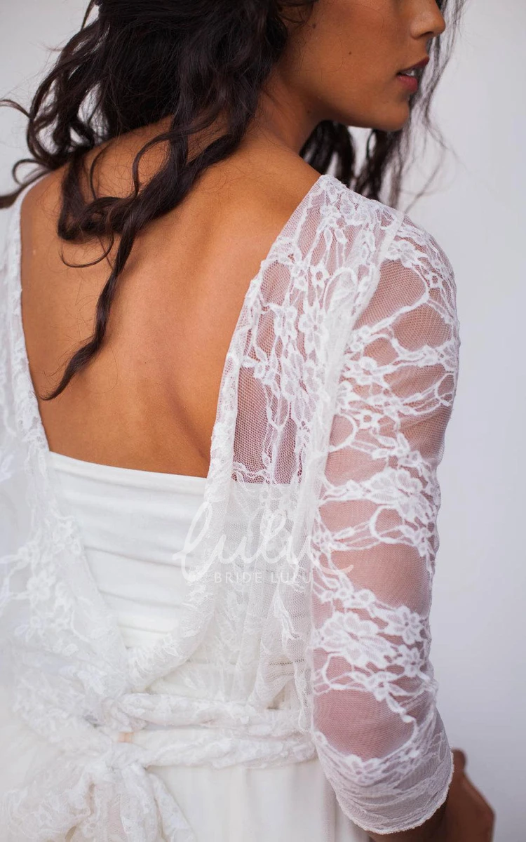 White Lace Civil Wedding Dress with Short Sleeves Elegant Bridal Gown