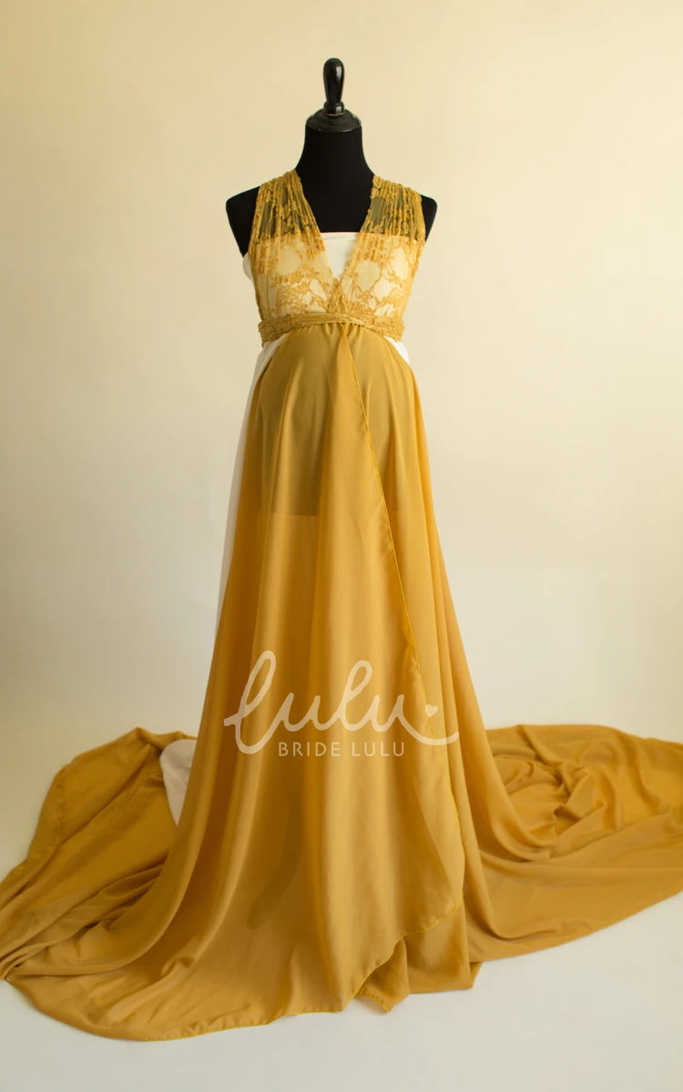 A-Line Maternity Bridesmaid Dress with Court Train and Sleeveless Design