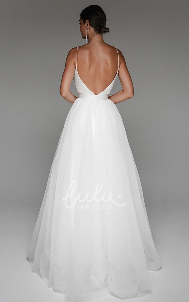 A Line Tulle V-neck Wedding Dress with Sash Elegant & Timeless