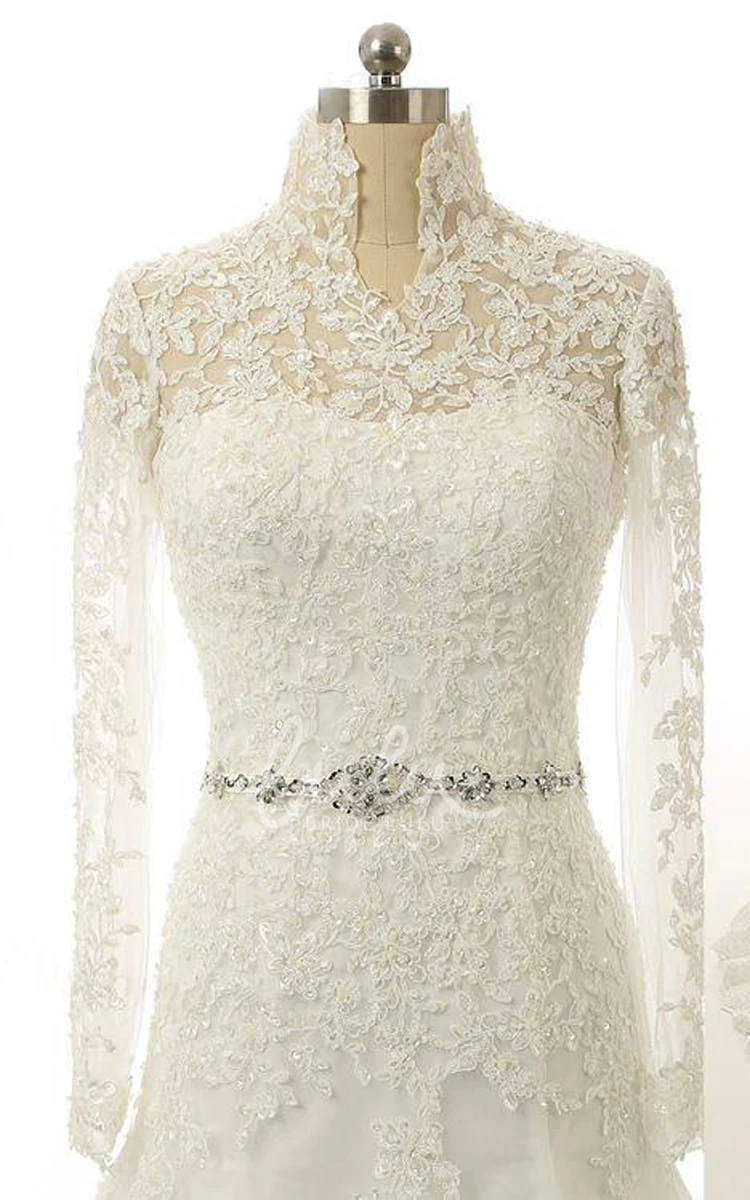 Long Sleeve High Neck Mermaid Lace Dress with Beading Elegant and Modern