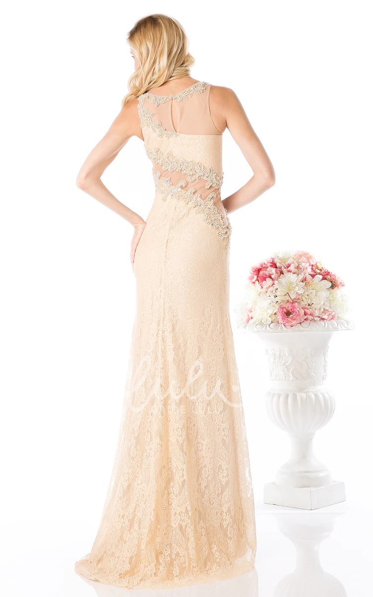 Scoop-Neck Sleeveless Lace Applique Sheath Formal Dress