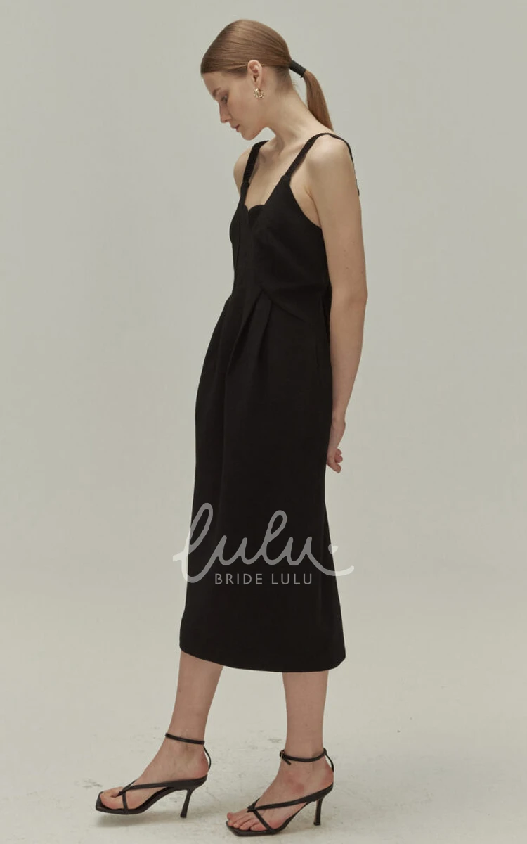 Sleeveless Jersey Evening Dress with Split Back Casual Tea-length Bridesmaid Dress