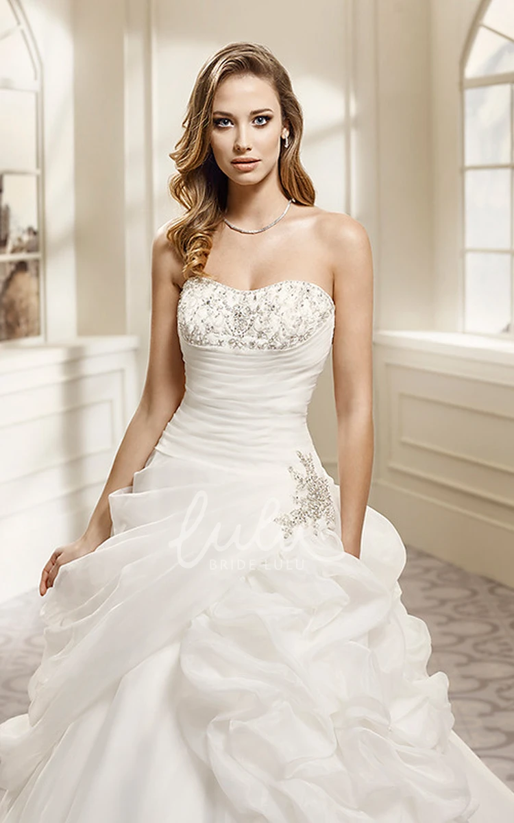 Strapless Organza A-Line Wedding Dress with Pick-Up and Beading