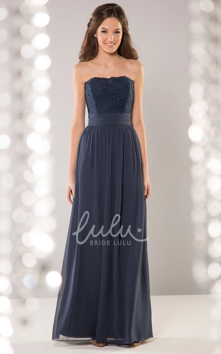 Lace Bodice Pleated Bridesmaid Dress with Strapless A-Line