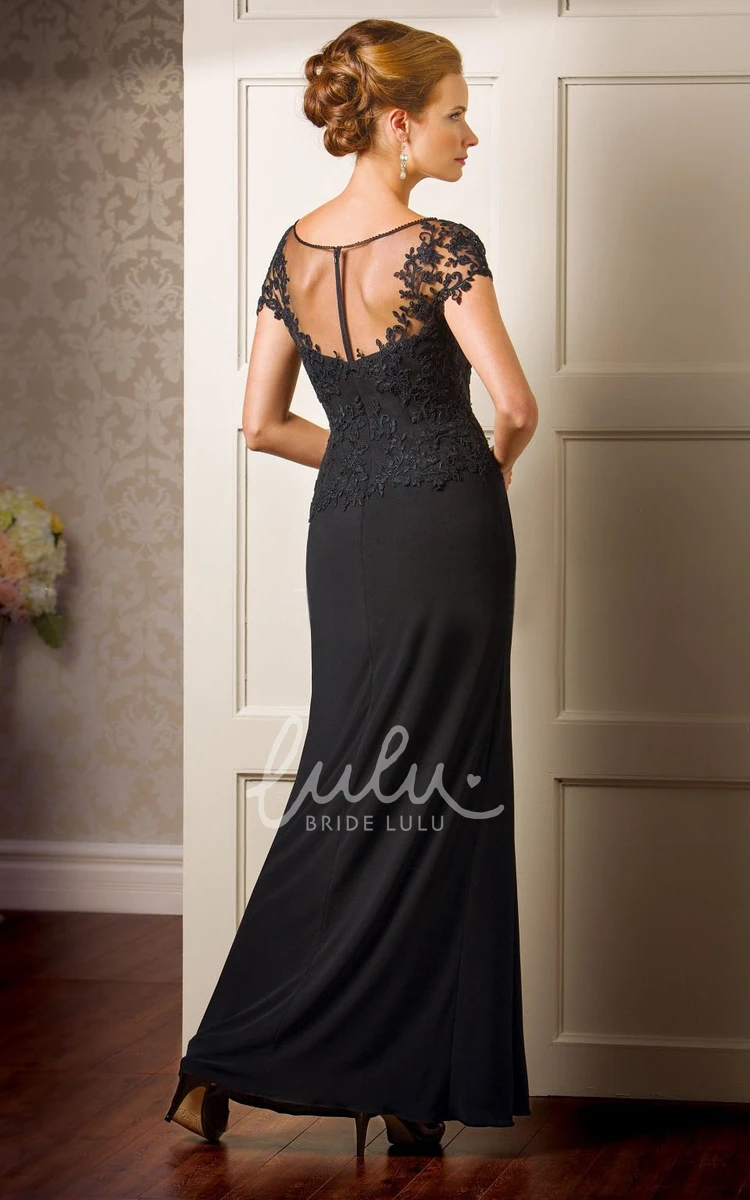 Mother of the Bride Dress with Cap Sleeves Side Slit and Appliques Elegant Formal Dress