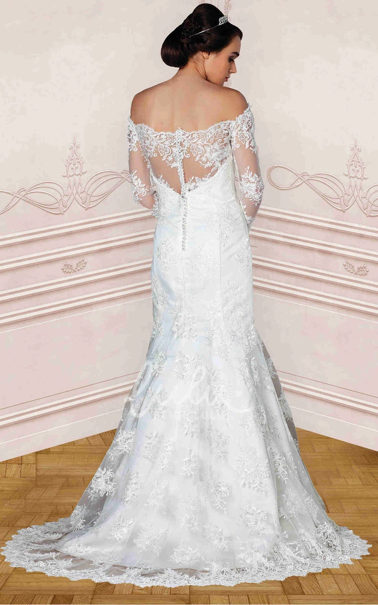 Long-Sleeve Lace A-Line Wedding Dress with Illusion Off-The-Shoulder Neckline