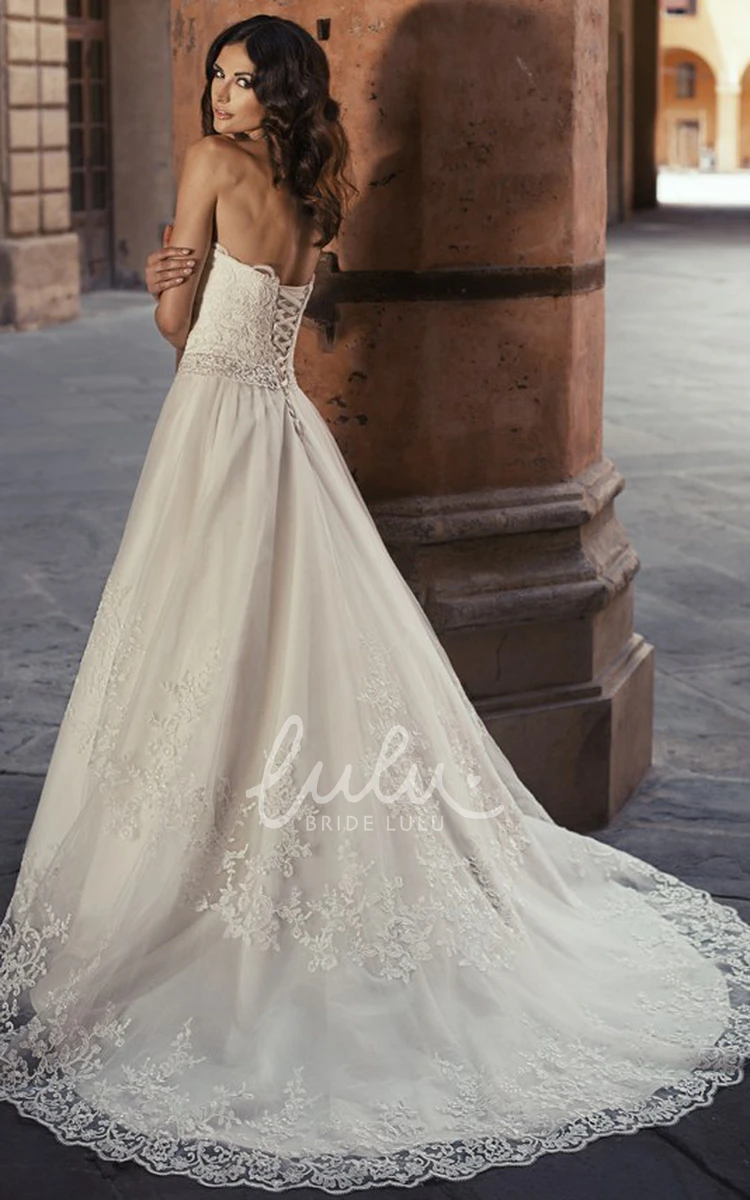 Sweetheart A-Line Wedding Dress with Appliqued Lace & Waist Jewellery