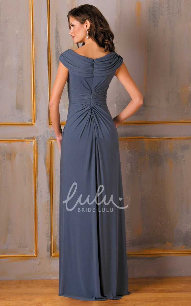 Draped Cap-Sleeved A-Line MOB Mother Of The Bride Dress